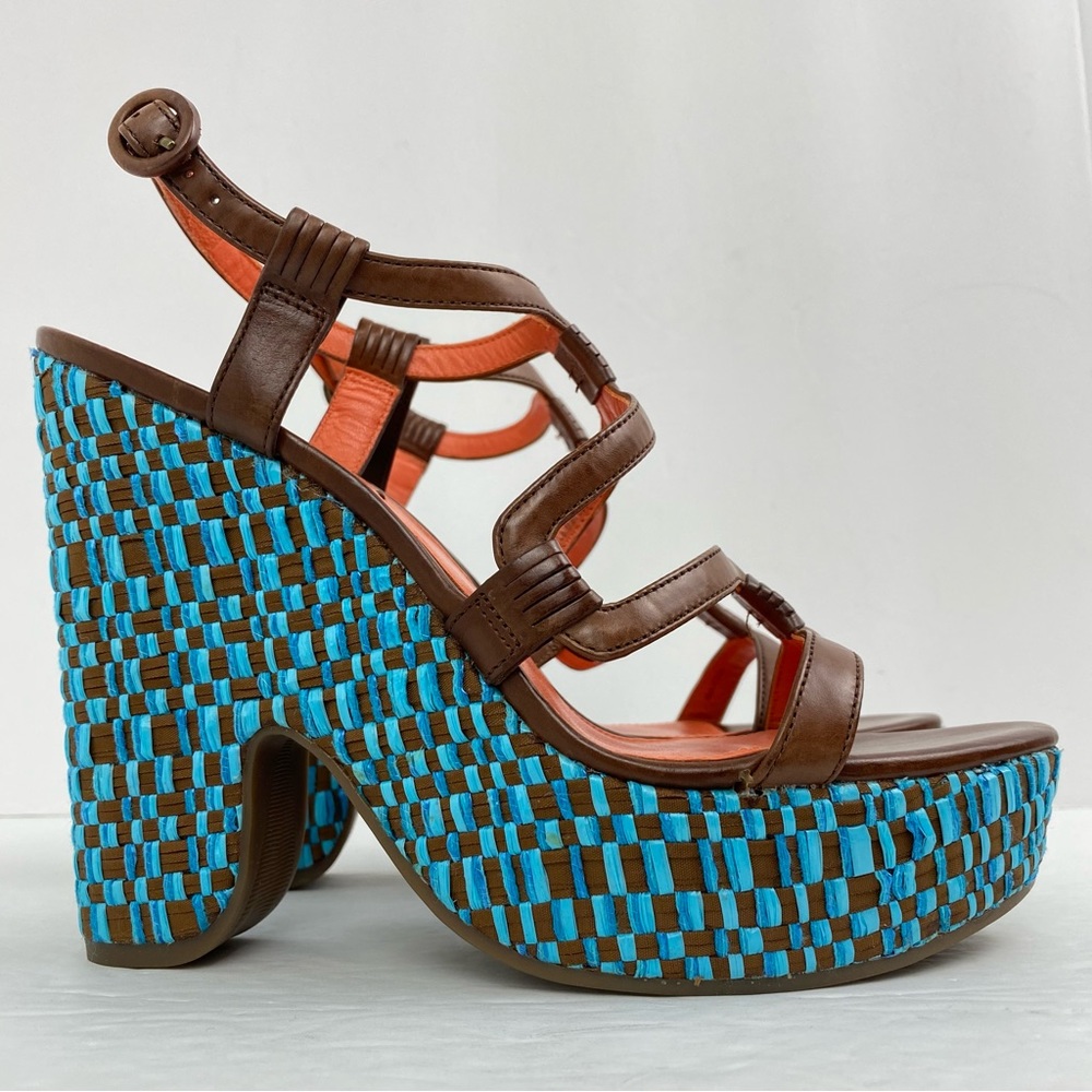Via Spiga Brown and Blue Platform Sandals